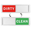 A magnetic sign with a red dirty section and a green clean section for use in dishwashers or refrigerators.