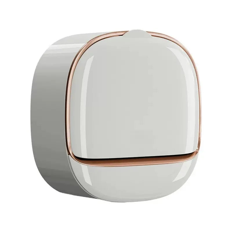 A white and rose gold waterproof hanging soap holder with drainage for the shower.