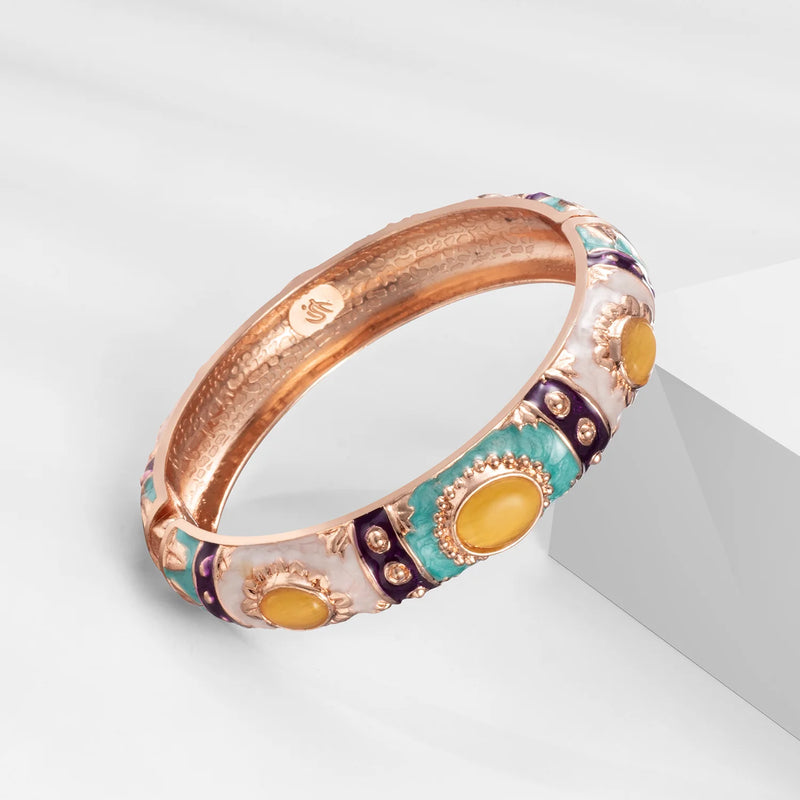 Enamel Bangle Bracelet with Rose Gold Plating