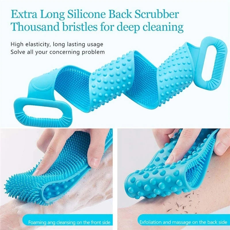 Silicone Body Scrubber with Long Handle and Strap