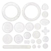 A collection of 22 clear plastic spirograph drawing pieces for creative kids