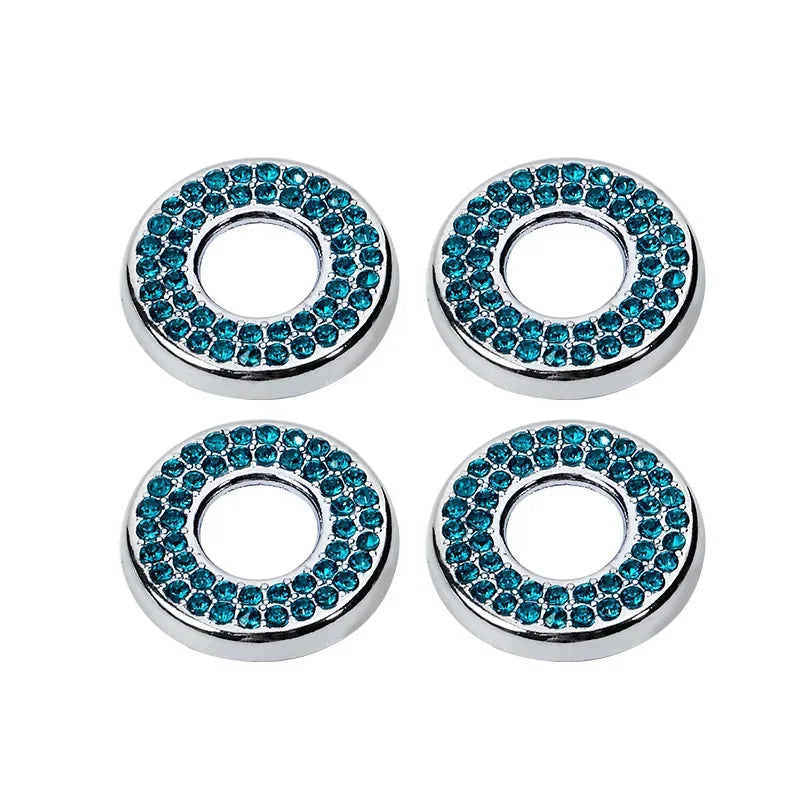 Set of four crystal rhinestone car door lock pull covers with silver metal rings