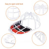 A set of three clear plastic washing cages for baseball caps, showing various angles and components.