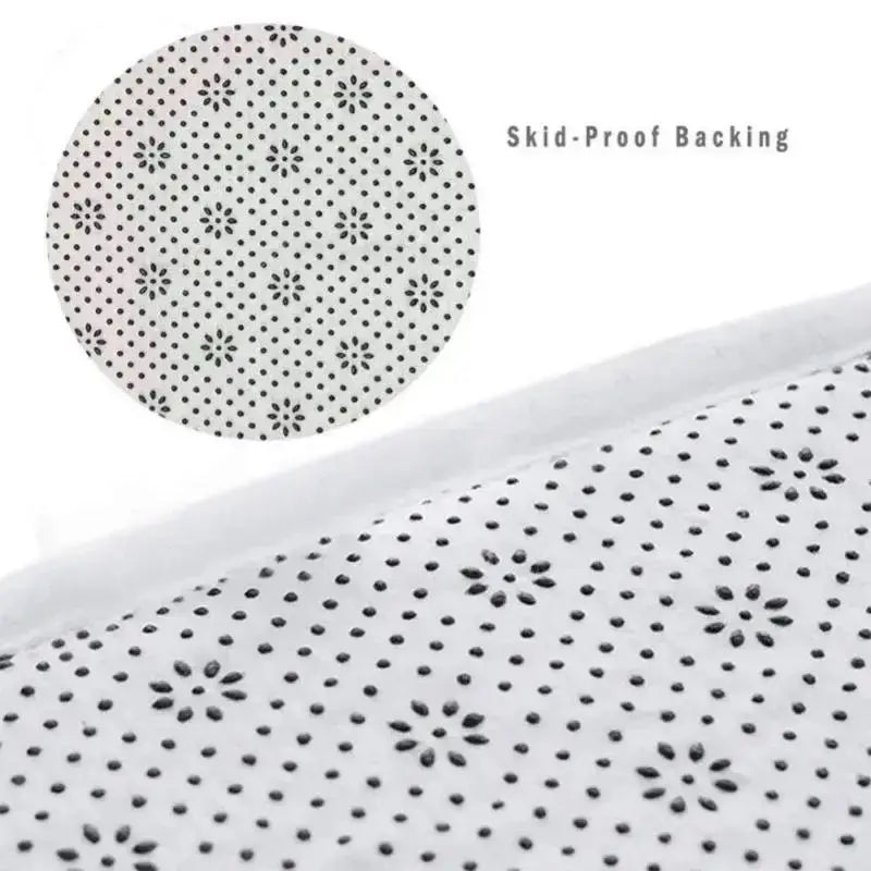 Close-up view of a white skid-proof backing material with a repeating pattern of small black dots.