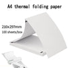 A stack of white A4 thermal folding paper sheets, measuring 210x297mm, shown folded and unfolded.