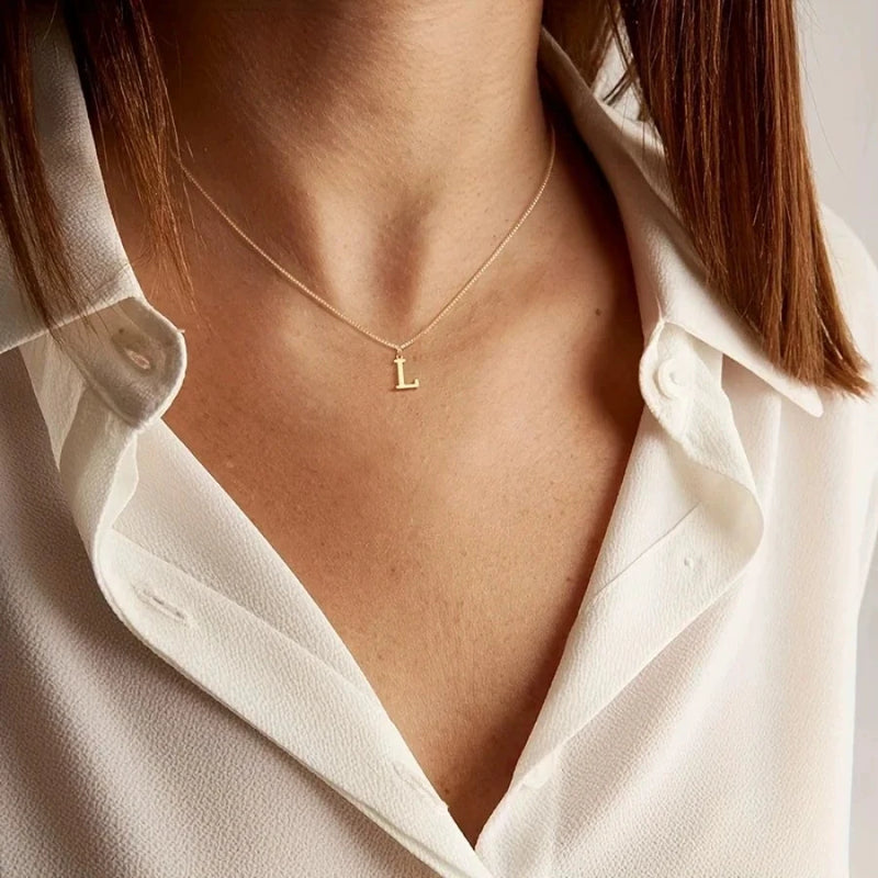 A-Z Initial Pendant Necklace in 18K Gold Plated Stainless Steel