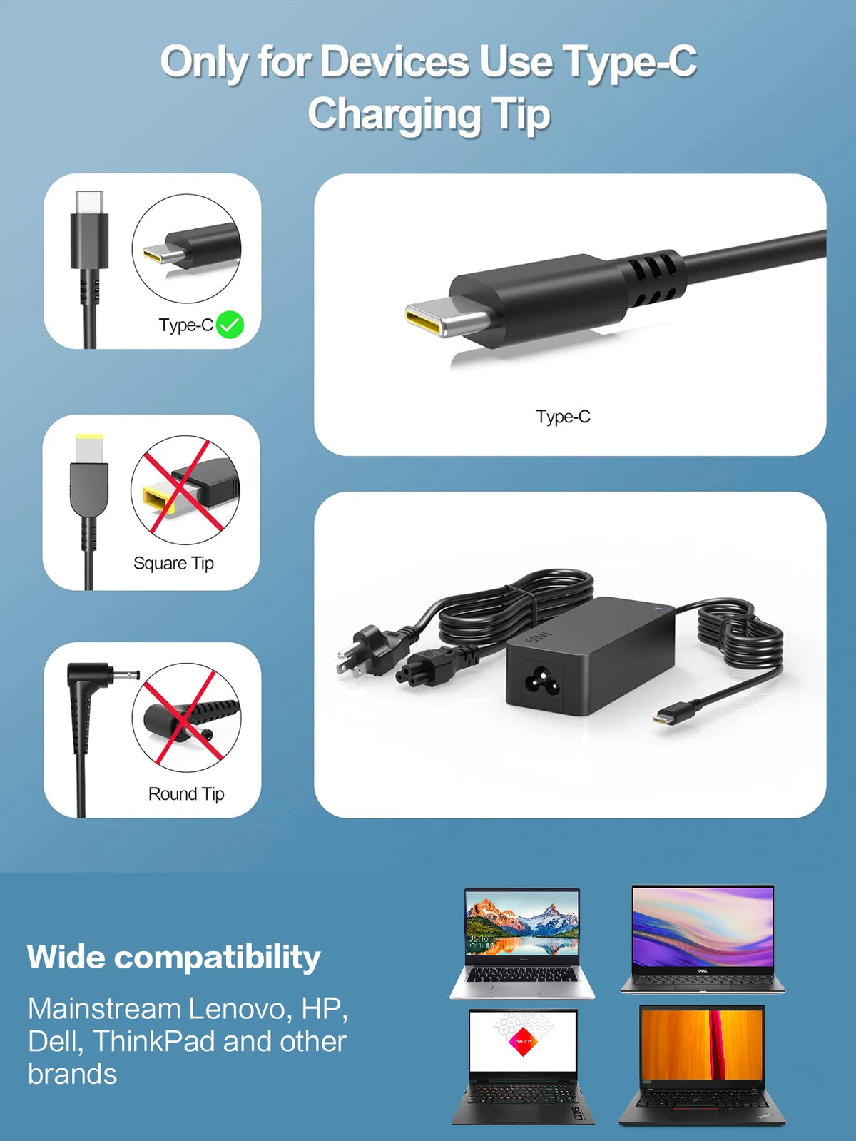 65W USB-C Fast Charger for Laptops and Chromebooks