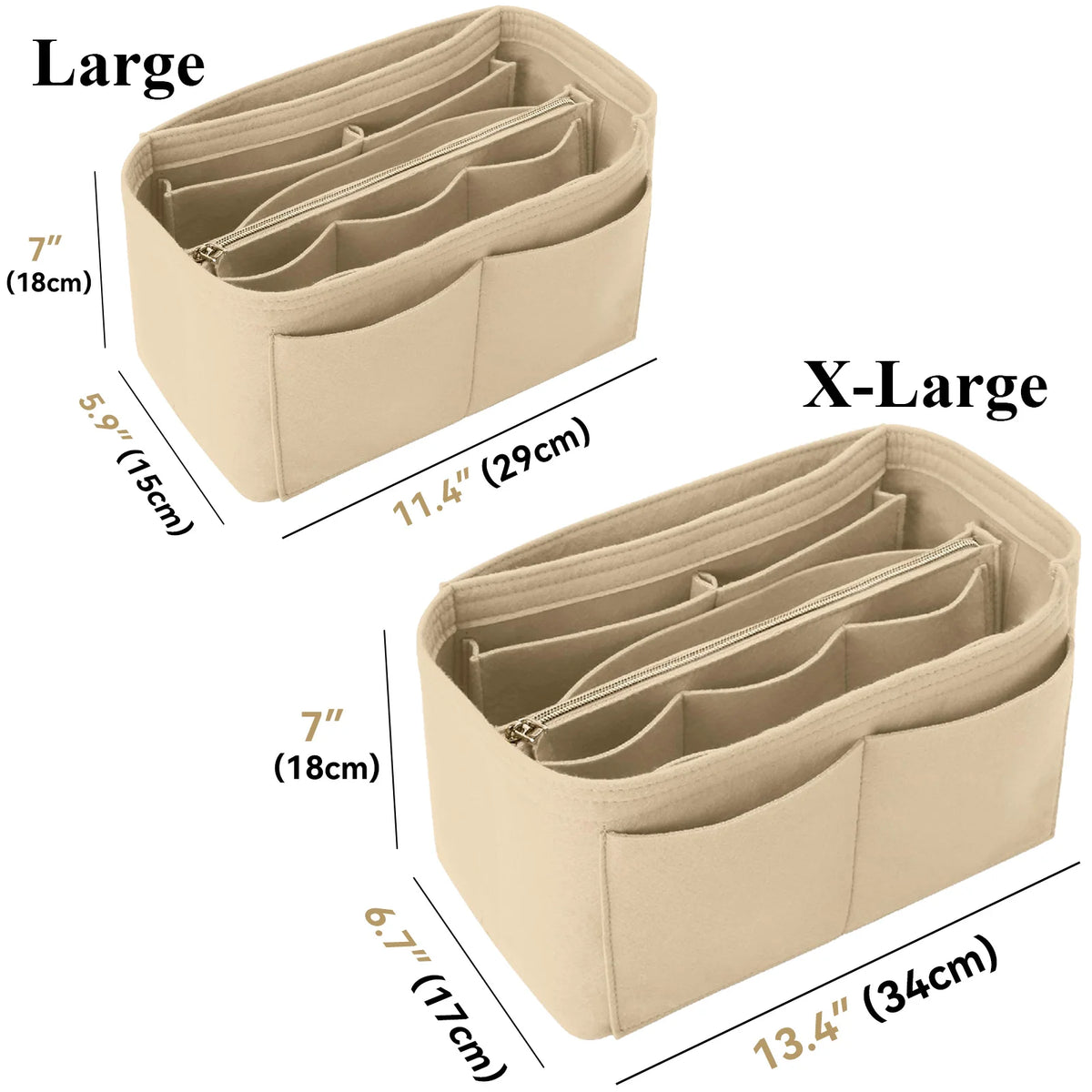 Felt Purse Organizer Insert with Zipper Compartment
