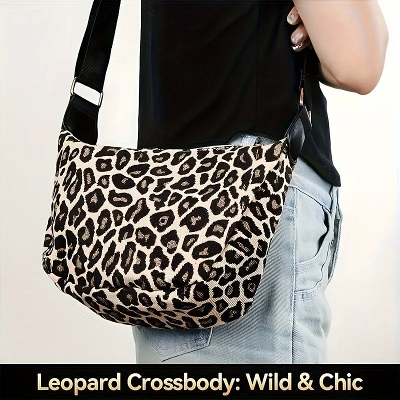 Leopard Print Nylon Crossbody Bag