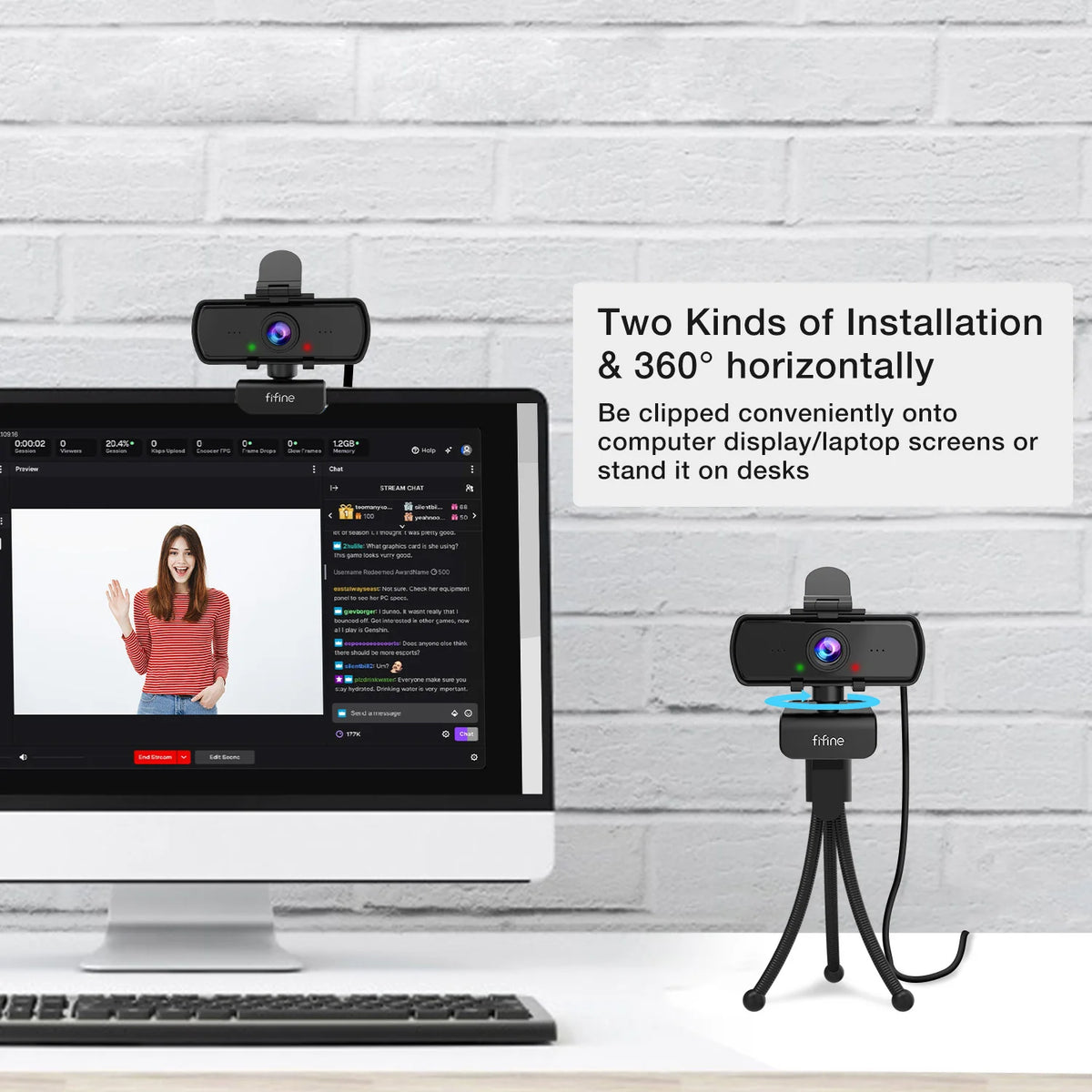 FIFINE 1440p HD Webcam with Microphone and Tripod