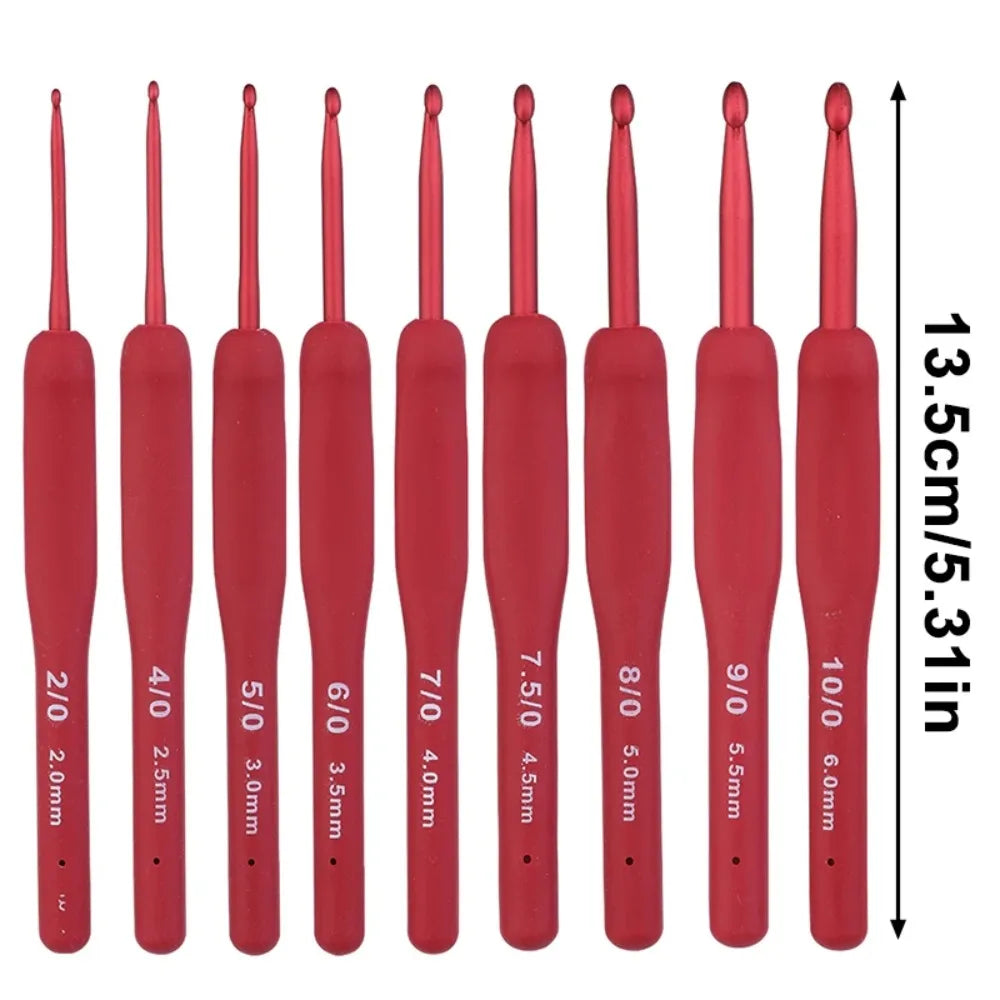 Ergonomic Red Crochet Hook Set with Soft Grip Handles