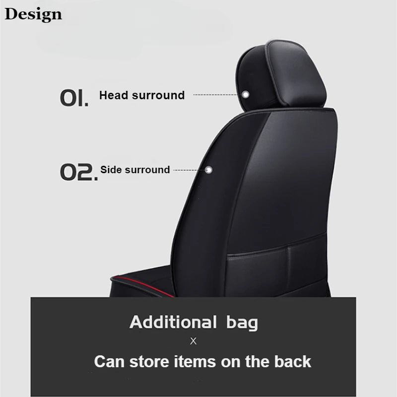 Black universal PU leather car seat cover showing head and side surrounds for a single front seat.