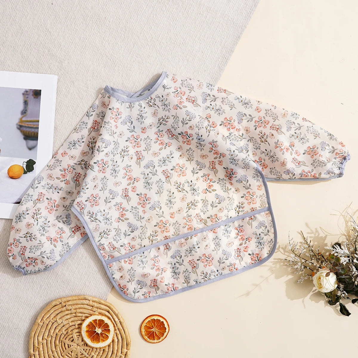 Waterproof Long-Sleeve Baby Bibs with Catch-All Pockets