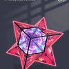 A glowing pink and purple geometric star shape formed by combining different colored crystals.