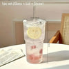 600ml Striped Glass Tumbler with Lid and Straw
