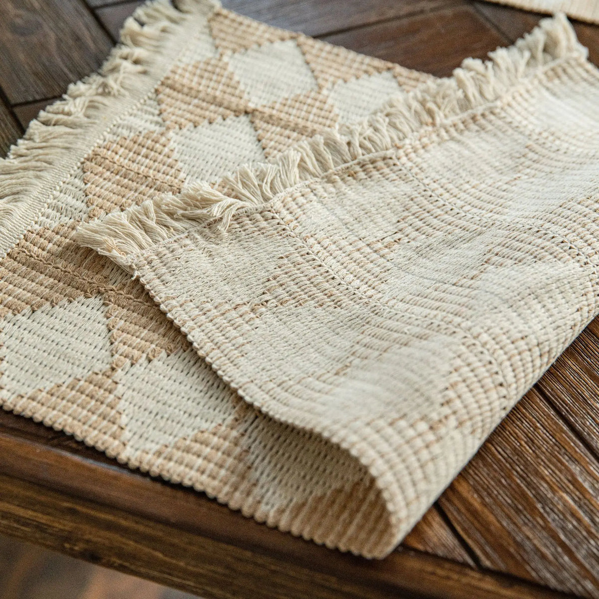 Boho Farmhouse Linen Table Runner with Macrame Fringe