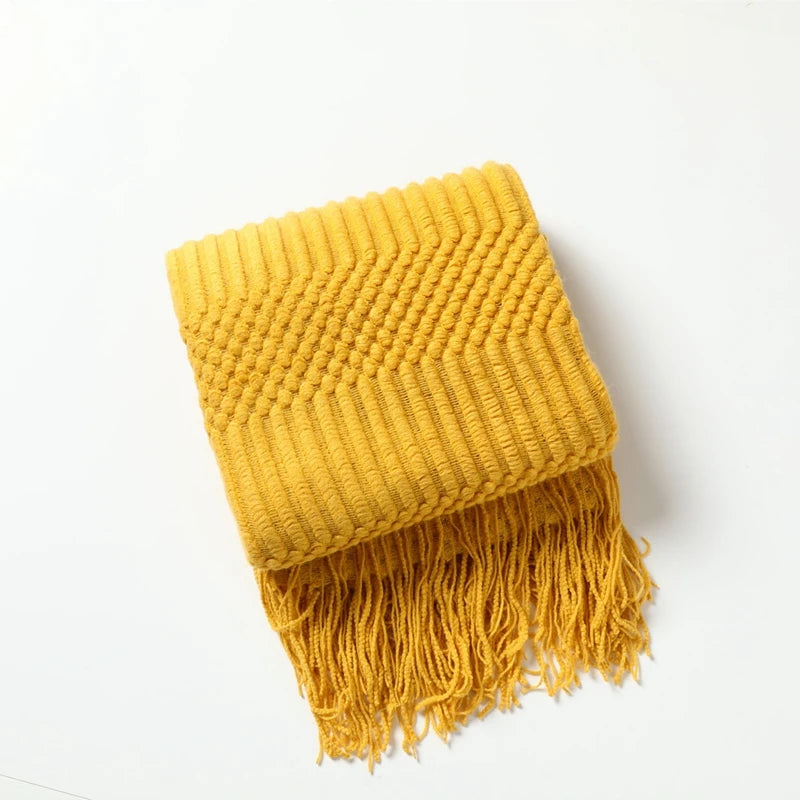 Oversized Chunky Knit Throw Blanket with Tassels