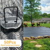 50 pieces of black galvanized U-shaped landscape staples for securing fabric and netting.
