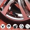Close-up view of a metallic bullet shell tire valve stem cap with various features listed below the product.