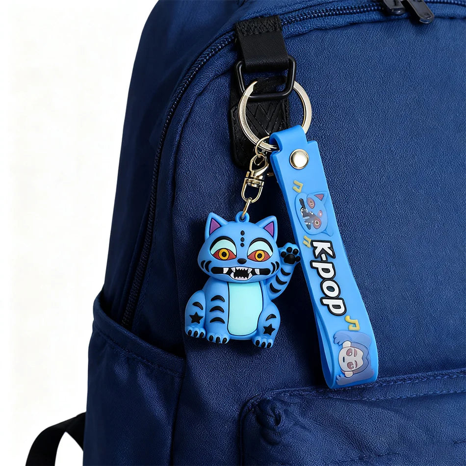 Anime Demon Hunters Girls Keychain Set with Tiger Charm