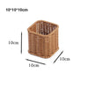 A brown handwoven wicker serving basket with dimensions 10x10x10 cm.