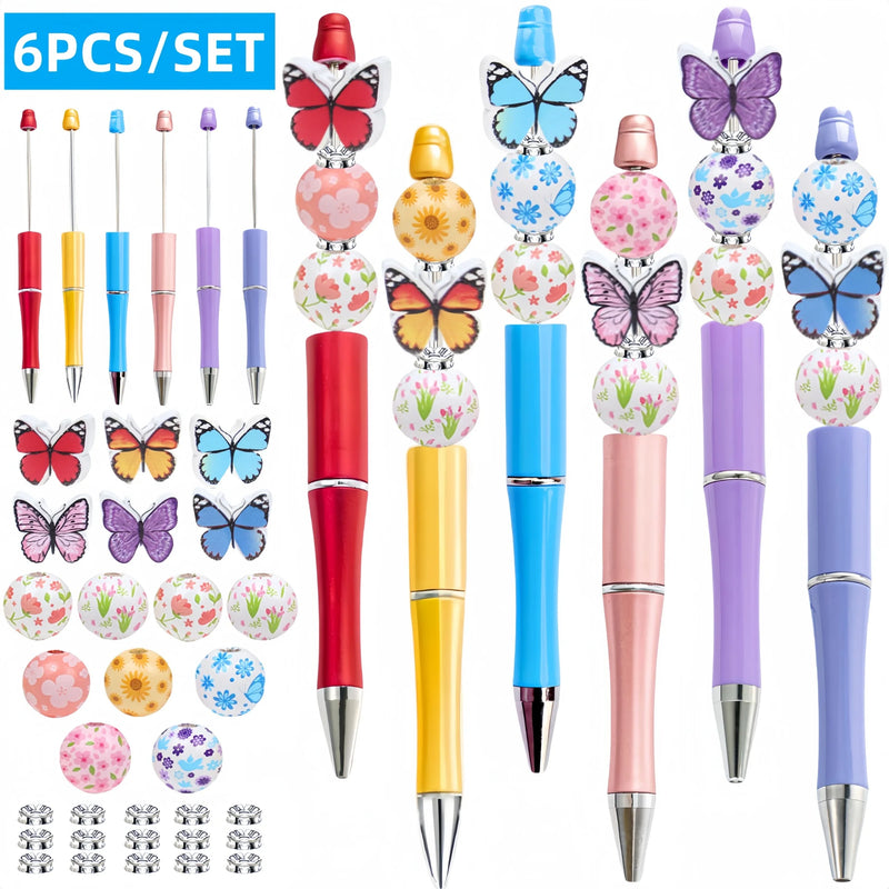 Set de Bolígrafos con Cuentas de Mariposa Arcoíris y Flores