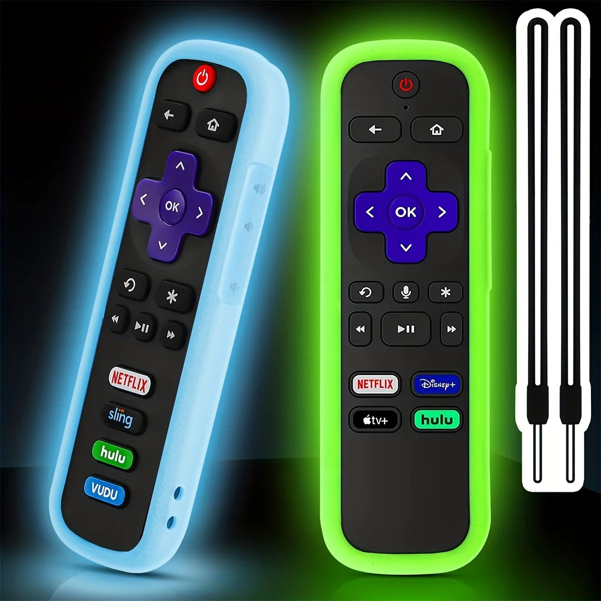 Glow-in-the-Dark Silicone Remote Cover (2-Pack) with Lanyards