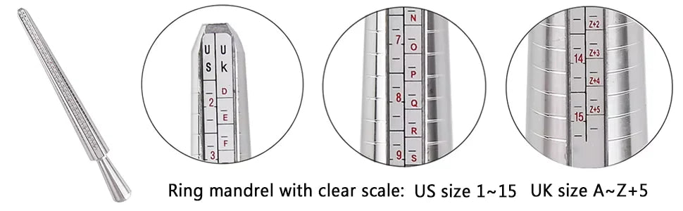 Metal Ring Sizer Mandrel with Stainless Steel Gauge Set