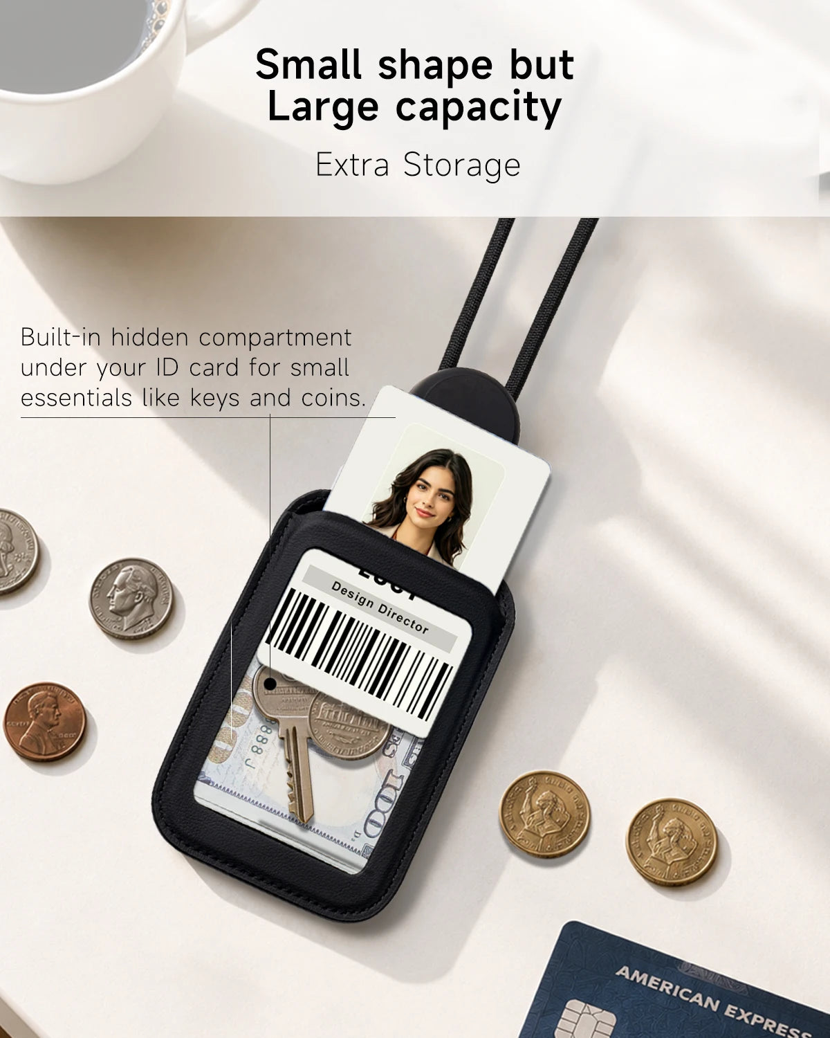 Premium Leather ID Card Holder with Adjustable Lanyard