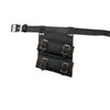Black leather sword strap with a silver buckle and multiple leather straps for cosplay
