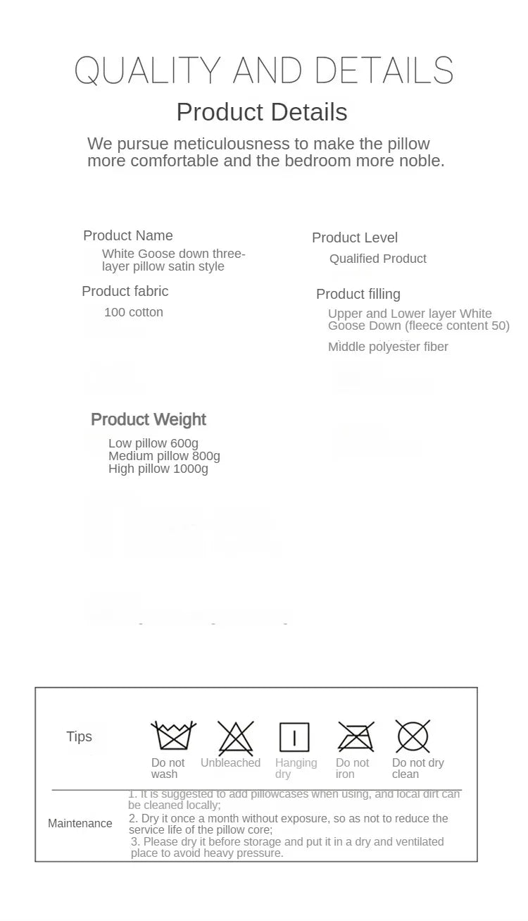 Premium Goose Down Pillow with Ergonomic Neck Support