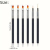 A set of professional dual-ended nail art brushes shown vertically with various sizes.