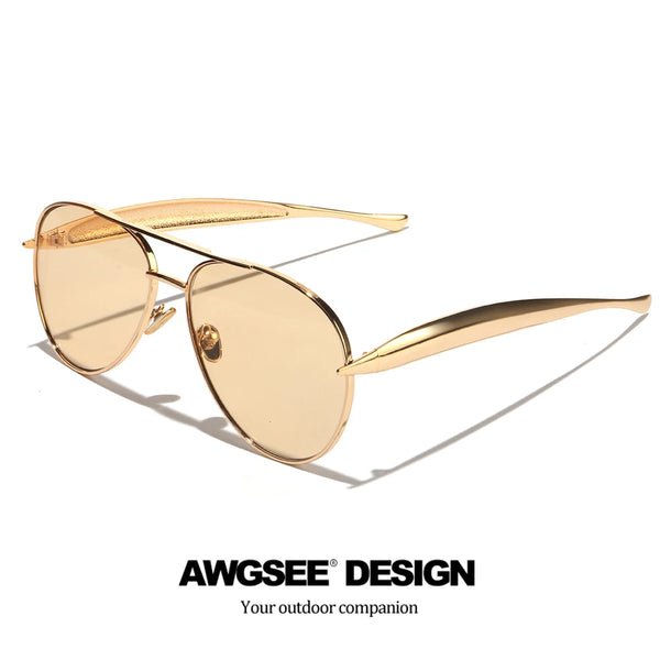 Oversized Aviator Sunglasses with Gradient Champagne Lenses