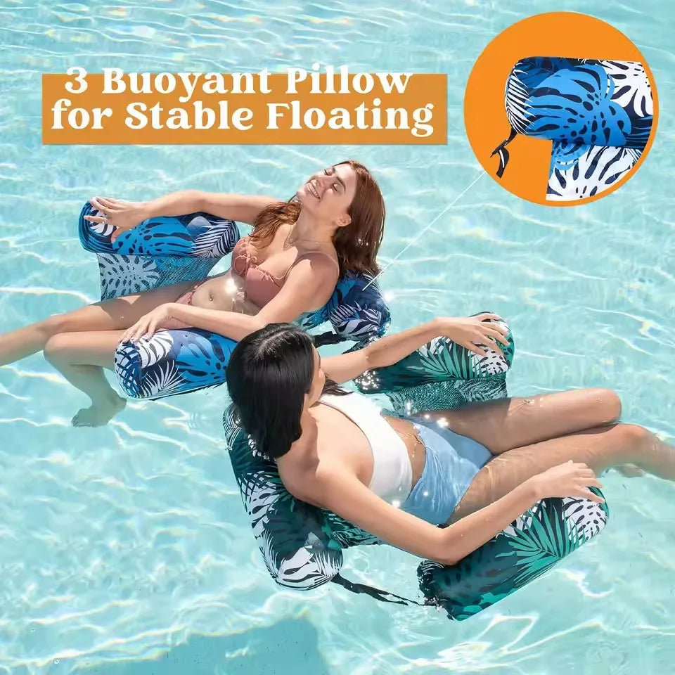 Inflatable Water Hammock with Armrests – Tropical Leaf Pool Lounger for Adults