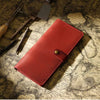 Vintage Leather Long Bifold Wallet with Snap Closure
