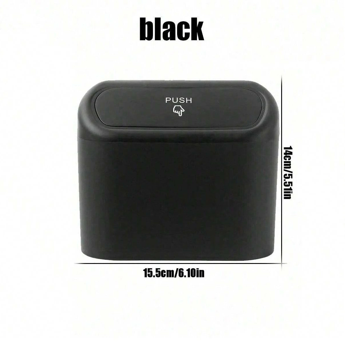 Poubelle compacte noire avec couvercle à pousser, vue de dessus.