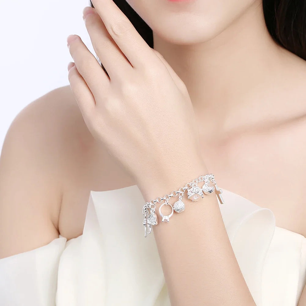 925 Sterling Silber Herzschlüssel Anhänger Armband