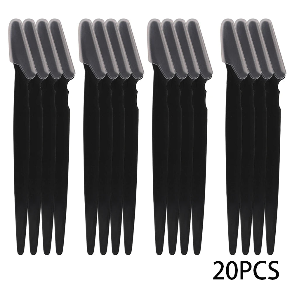 A set of twenty precision eyebrow razors for facial grooming and dermaplaning, shown vertically.