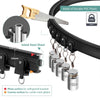 A flexible black PVC curtain track system with metal brackets and hangers for ceiling or wall mounting.