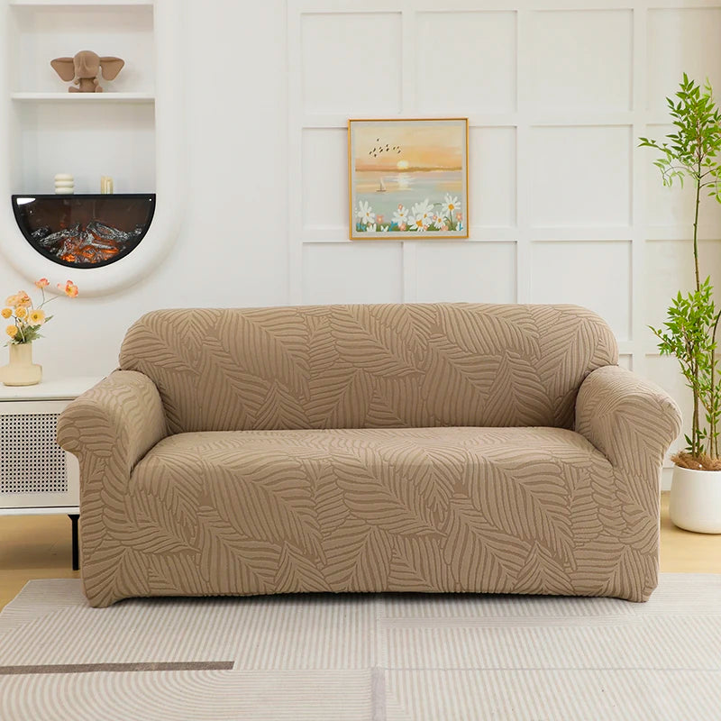 Jacquard Leaf Pattern Stretch Sofa Cover with Non-Slip Backing