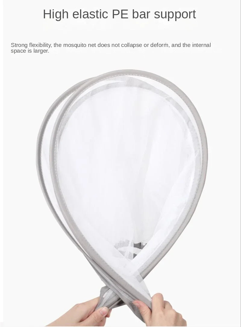 Hands holding a white elastic PE bar support for a mosquito net cover.