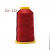 A spool of red polyester embroidery thread labeled Col. 132 with a yellow core.