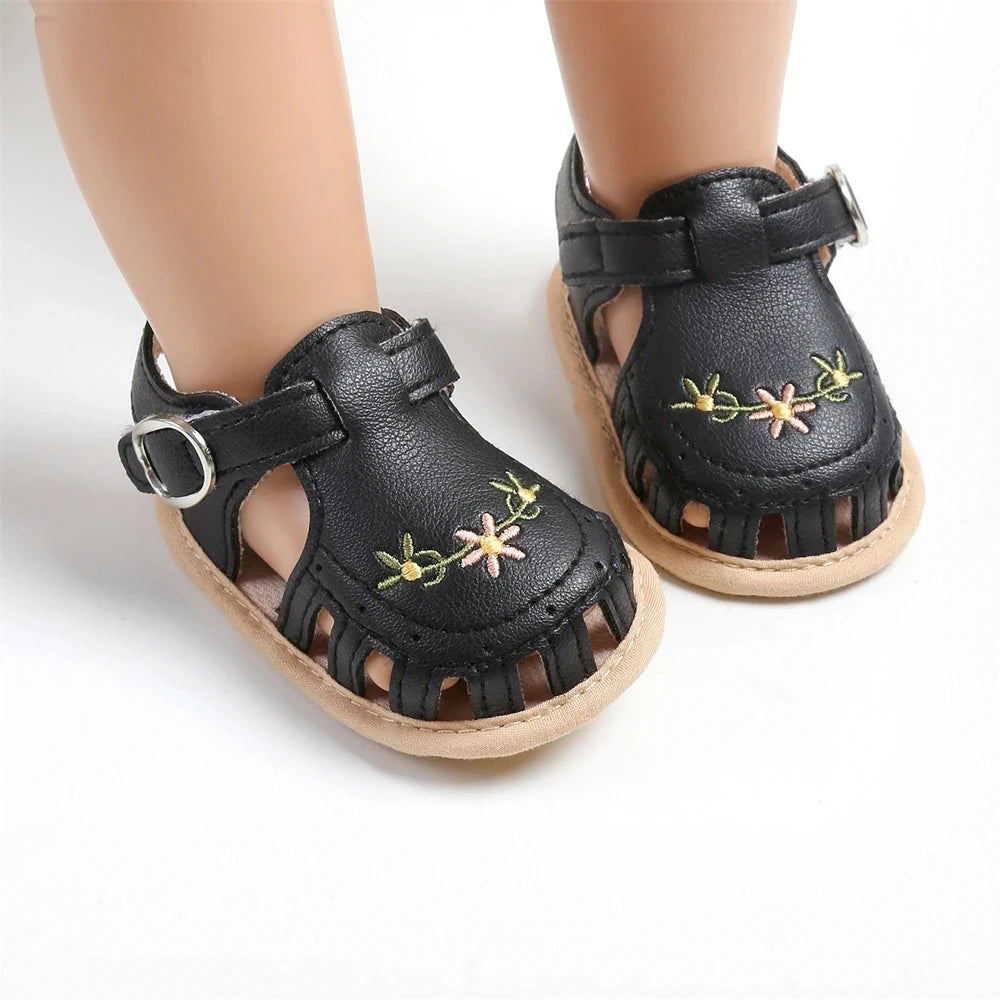 Embroidered Floral Baby Girl Sandals – Soft Sole, Lightweight & Breathable