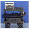 A professional cup holder rack designed for film and photography crews, featuring storage compartments on a wheeled frame.