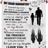 A personalized printed fleece throw blanket featuring a heartfelt message to a daughter