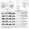 Diagram showing the dimensions and fit of an all-weather motorcycle cover for various models.
