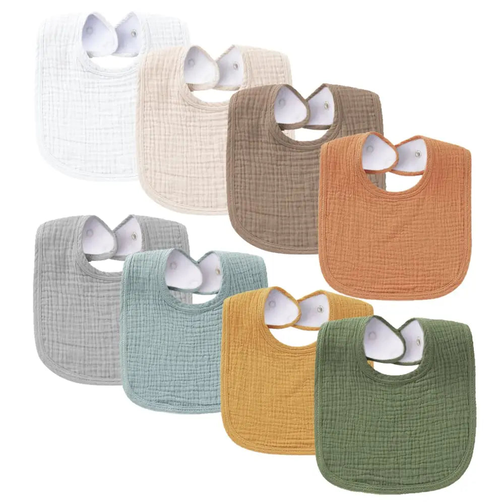 100% Cotton Muslin Baby Bibs with Adjustable Snaps – Multi-Use Drool & Burp Cloths (10/20/30 Pack)