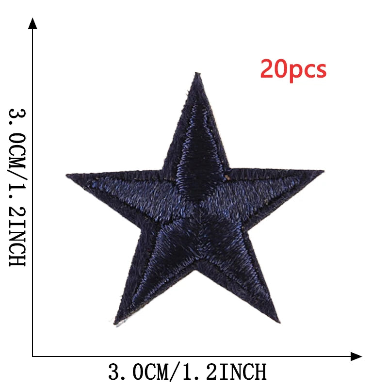 A dark blue star embroidery patch shown with dimensions of 3.0cm/1.2inch.