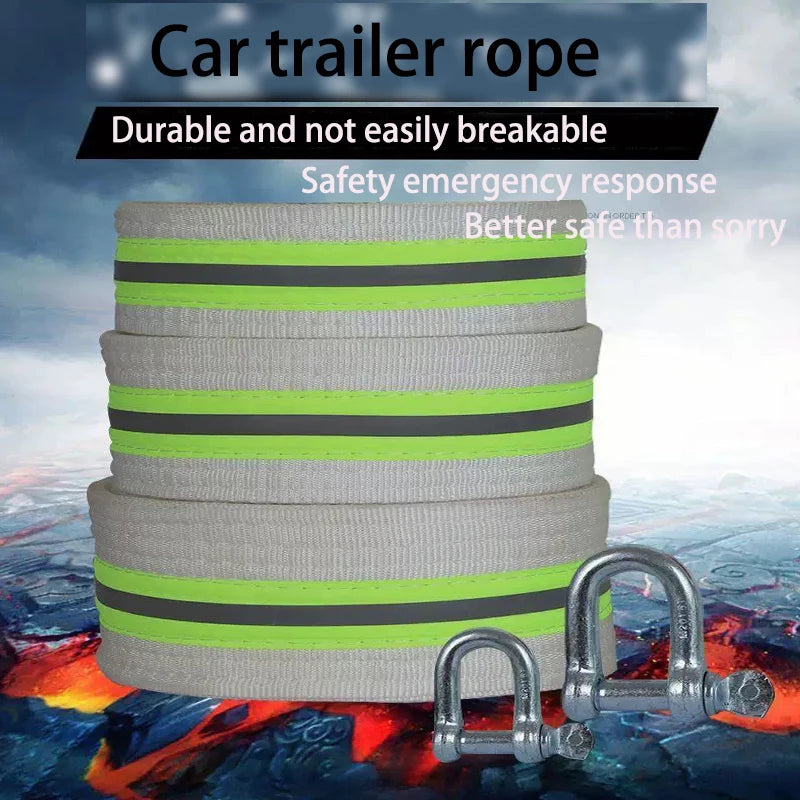 Stack of durable car trailer rope with reflective stripes and metal clasps