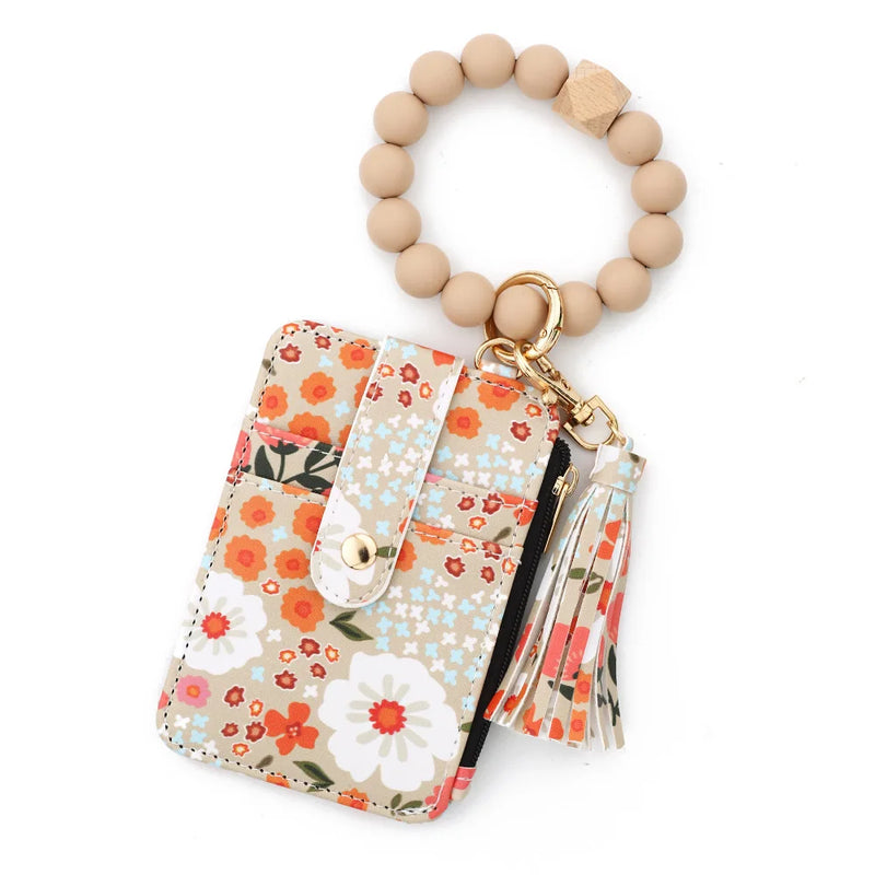 Boho Beaded Tassel Keychain with Floral Accent